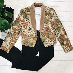 Vintage Western Horse Leather Tapestry Boho Jacket